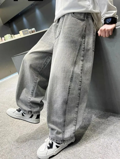 Boys Light Grey Denim Jeans – Casual Relaxed Fit Pants