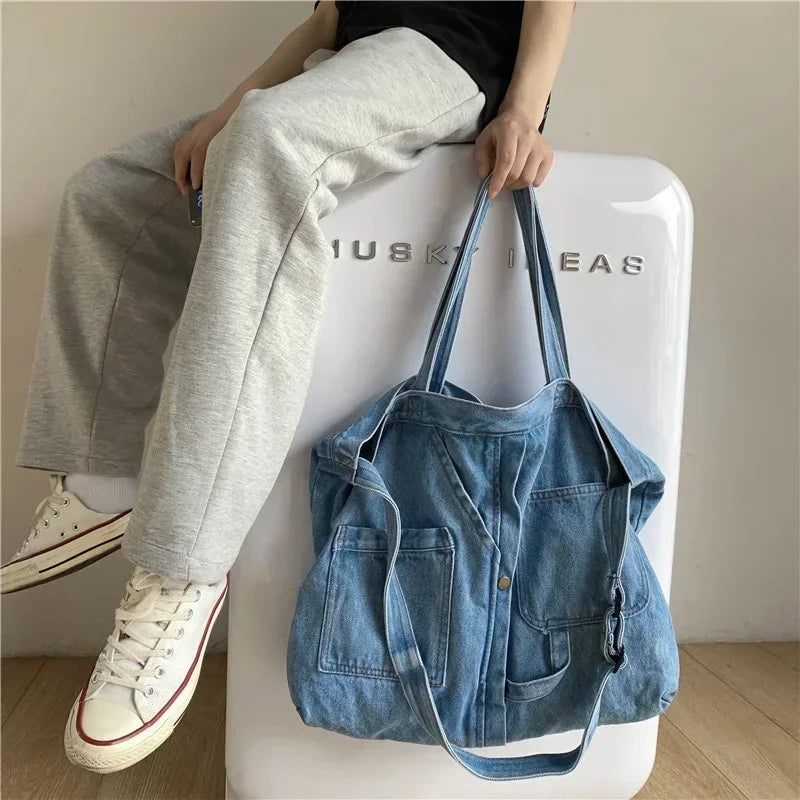 Women’s Denim Shoulder Bag – Casual Tote & Crossbody