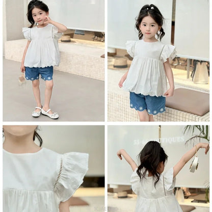 Kids French Style Floral Denim Dress – Summer Cotton Outfit