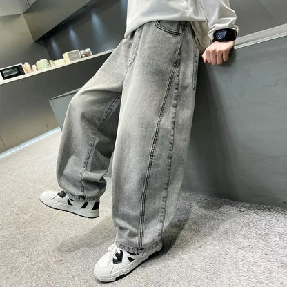 Boys Light Grey Denim Jeans – Casual Relaxed Fit Pants