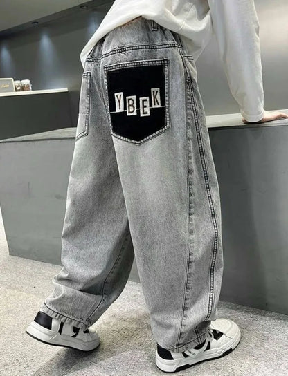 Boys Light Grey Denim Jeans – Casual Relaxed Fit Pants