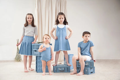 Kids Striped Denim-Style Tee – Casual Cotton Top (1–3Y)