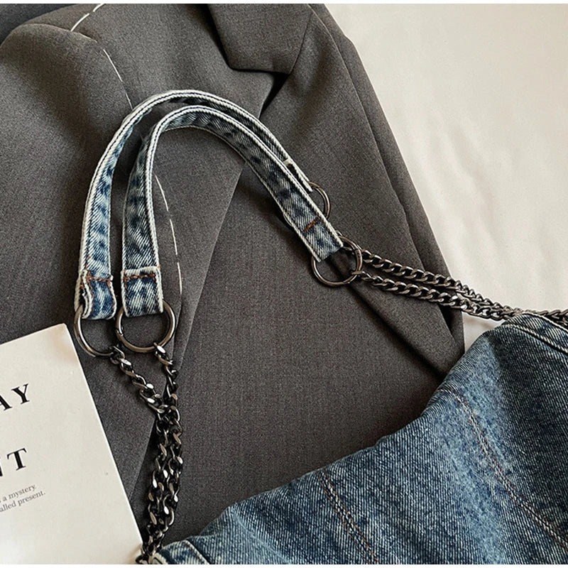 Denim Chain Crossbody Bag – Trendy All-Match Shoulder Tote for Women