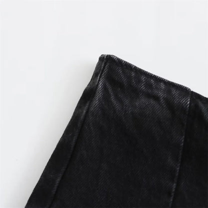 Women’s Button-Front Denim Midi Skirt with Side Slit