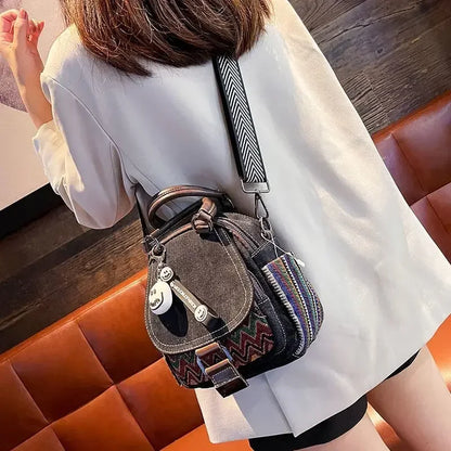 Women’s Denim Embroidered Backpack – Retro Ethnic Crossbody Bag