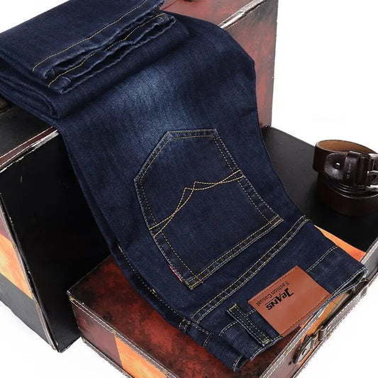 2025 Men’s Business Denim Jeans – Slim Straight Casual Trousers