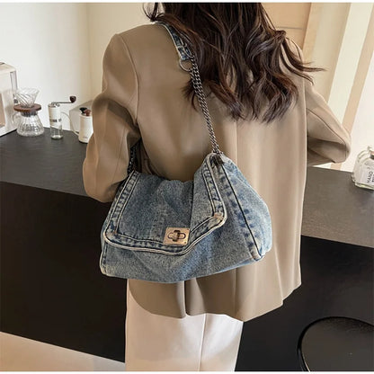 Denim Chain Crossbody Bag – Trendy All-Match Shoulder Tote for Women