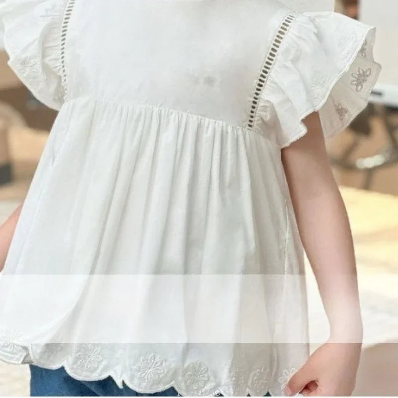 Kids French Style Floral Denim Dress – Summer Cotton Outfit