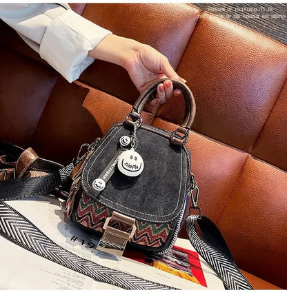 Women’s Denim Embroidered Backpack – Retro Ethnic Crossbody Bag