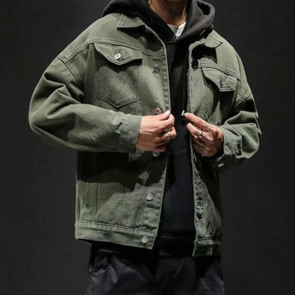 Men’s Black Denim Jacket – Cargo Style, Loose Fit Y2K Outerwear