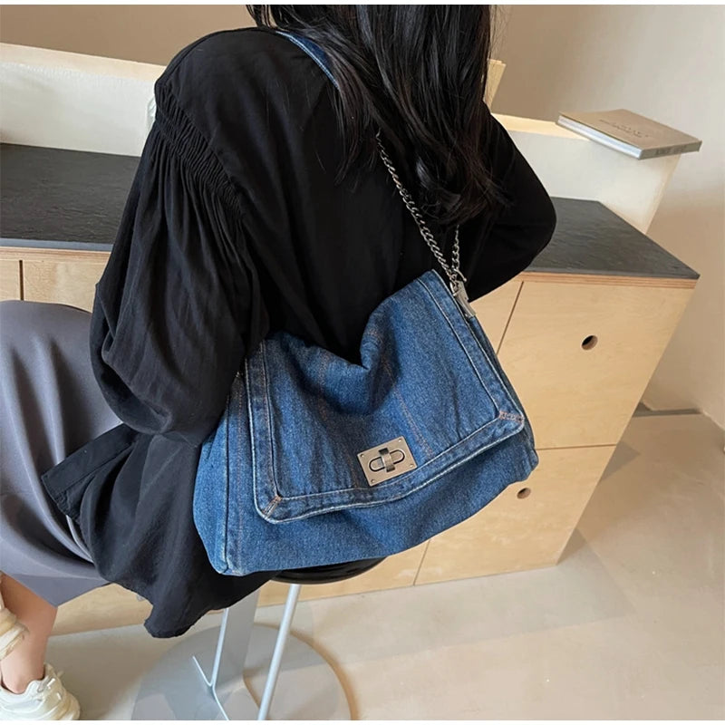 Denim Chain Crossbody Bag – Trendy All-Match Shoulder Tote for Women
