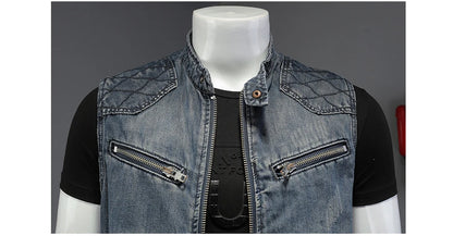Men’s Denim Vest – Vintage Ripped Punk Jean Waistcoat
