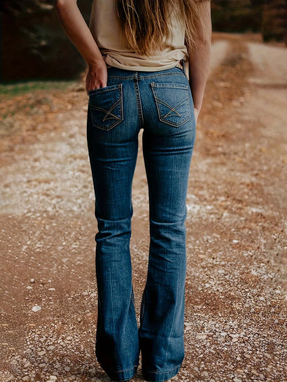 Women’s Vintage Slim Denim Jeans with Embroidered Pockets