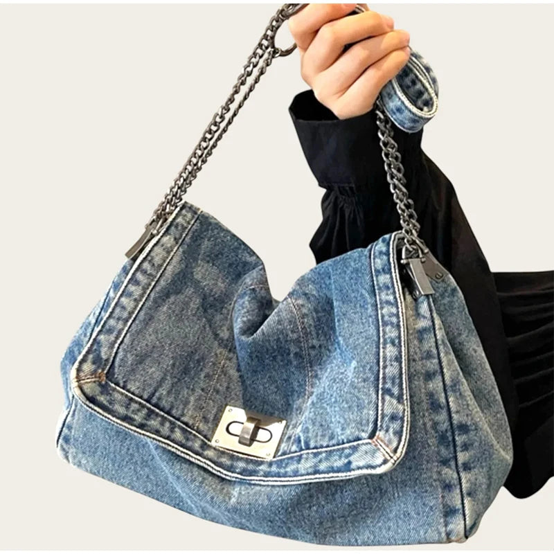 Denim Chain Crossbody Bag – Trendy All-Match Shoulder Tote for Women