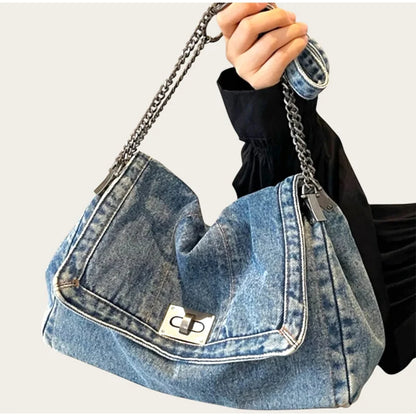 Denim Chain Crossbody Bag – Trendy All-Match Shoulder Tote for Women