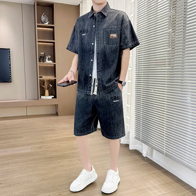 Short Sleeve Denim T-Shirt & Shorts Set
