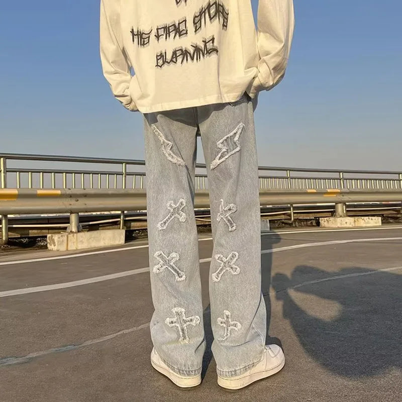 Men’s Loose Straight Leg Denim Jeans – Casual Y2K Streetwear