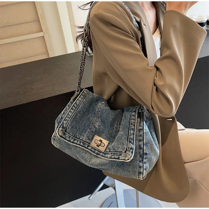 Denim Chain Crossbody Bag – Trendy All-Match Shoulder Tote for Women