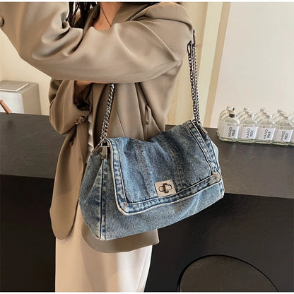 Denim Chain Crossbody Bag – Trendy All-Match Shoulder Tote for Women