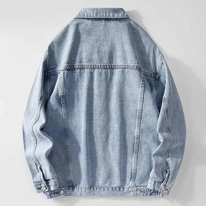 Men’s Distressed Denim Jacket – Single-Breasted Casual Coat