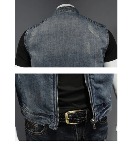 Men’s Denim Vest – Vintage Ripped Punk Jean Waistcoat