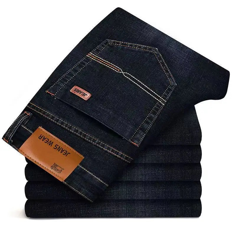 2025 Men’s Business Denim Jeans – Slim Straight Casual Trousers