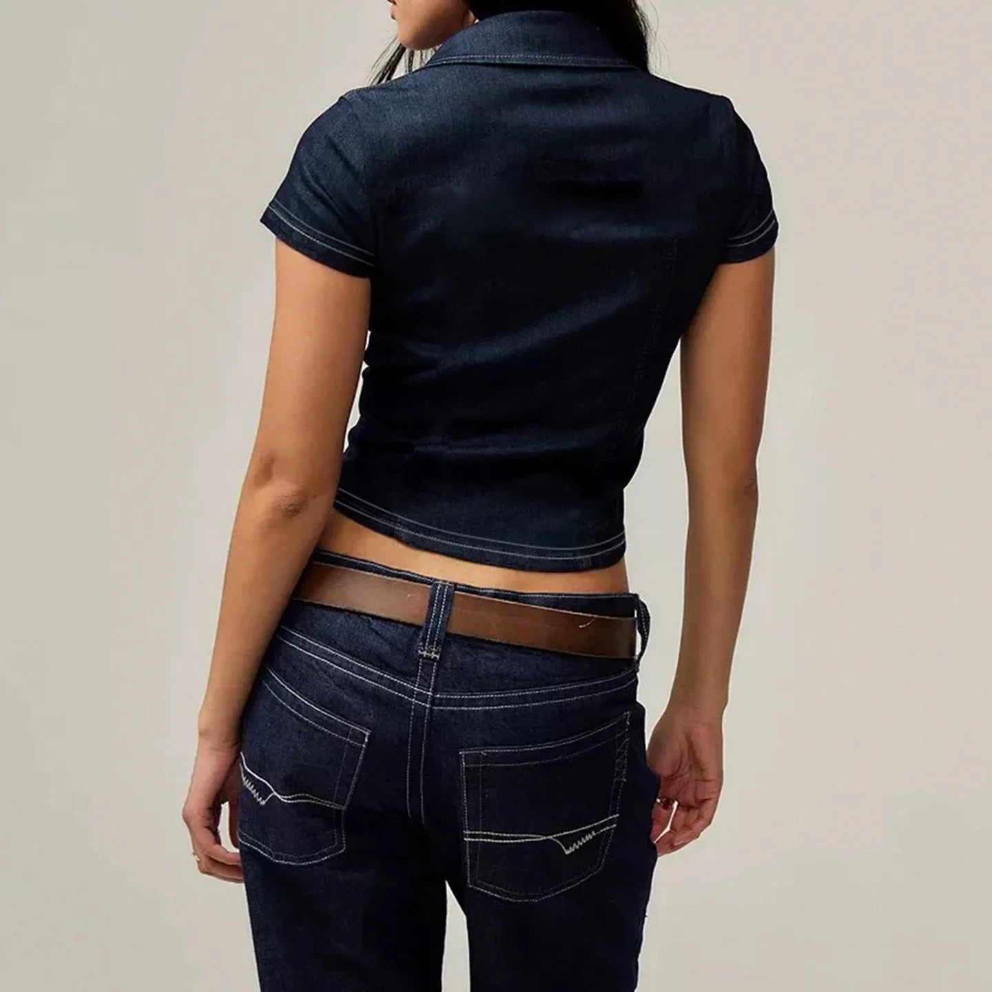 Retro Lapel Denim Top