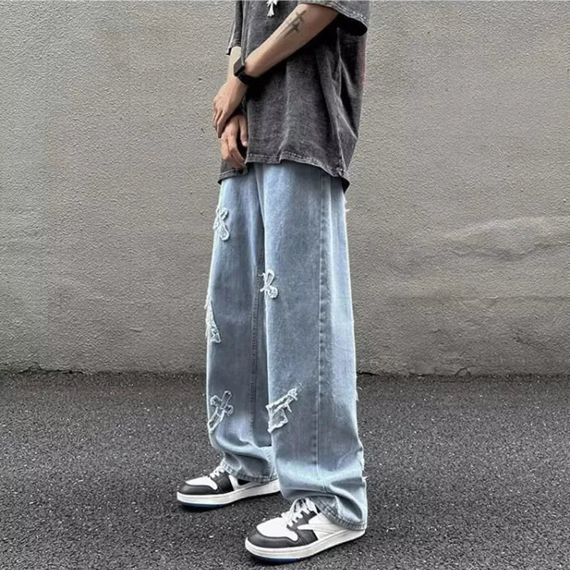 Men’s Loose Straight Leg Denim Jeans – Casual Y2K Streetwear