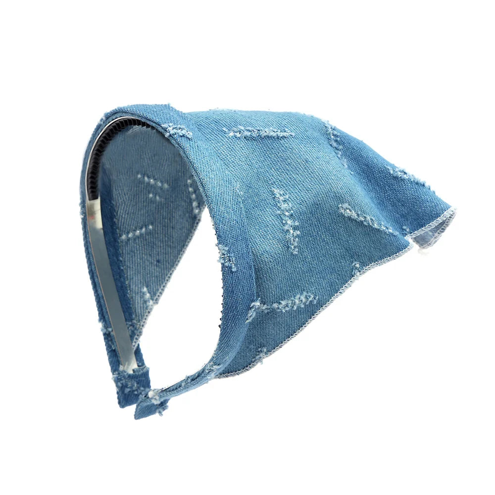 Girls & Women Linen Denim Bow Headband – Long Tail Hair Accessory