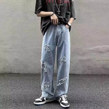 Men’s Loose Straight Leg Denim Jeans – Casual Y2K Streetwear