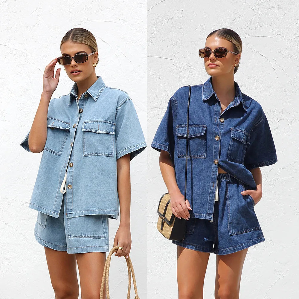 Women’s Denim Top & Shorts Set