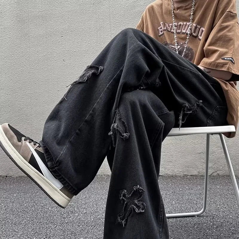 Men’s Loose Straight Leg Denim Jeans – Casual Y2K Streetwear