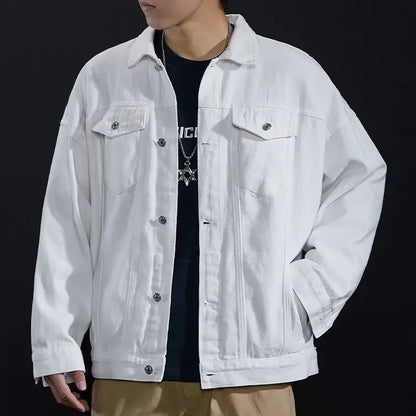 Men’s Black Denim Jacket – Cargo Style, Loose Fit Y2K Outerwear