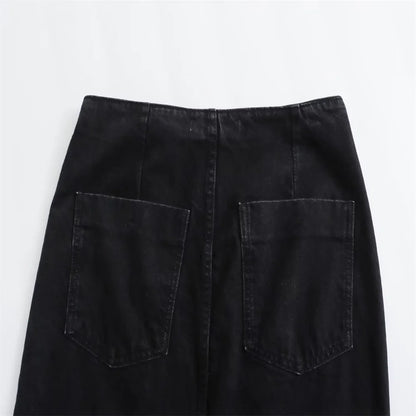 Women’s Button-Front Denim Midi Skirt with Side Slit