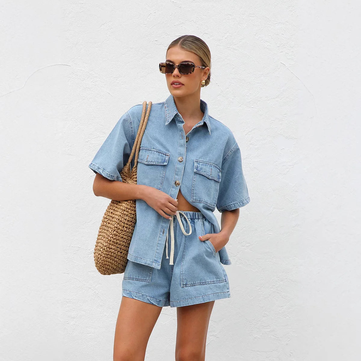 Women’s Denim Top & Shorts Set