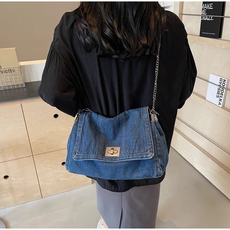 Denim Chain Crossbody Bag – Trendy All-Match Shoulder Tote for Women