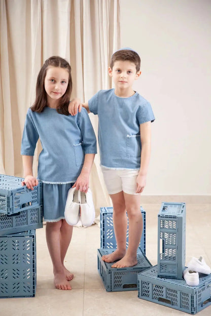 Kids Striped Denim-Style Tee – Casual Cotton Top (1–3Y)