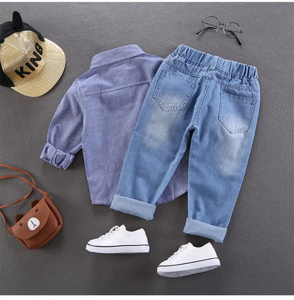 Boys Cotton Stretch Denim Jeans – Korean Style Ripped Pants