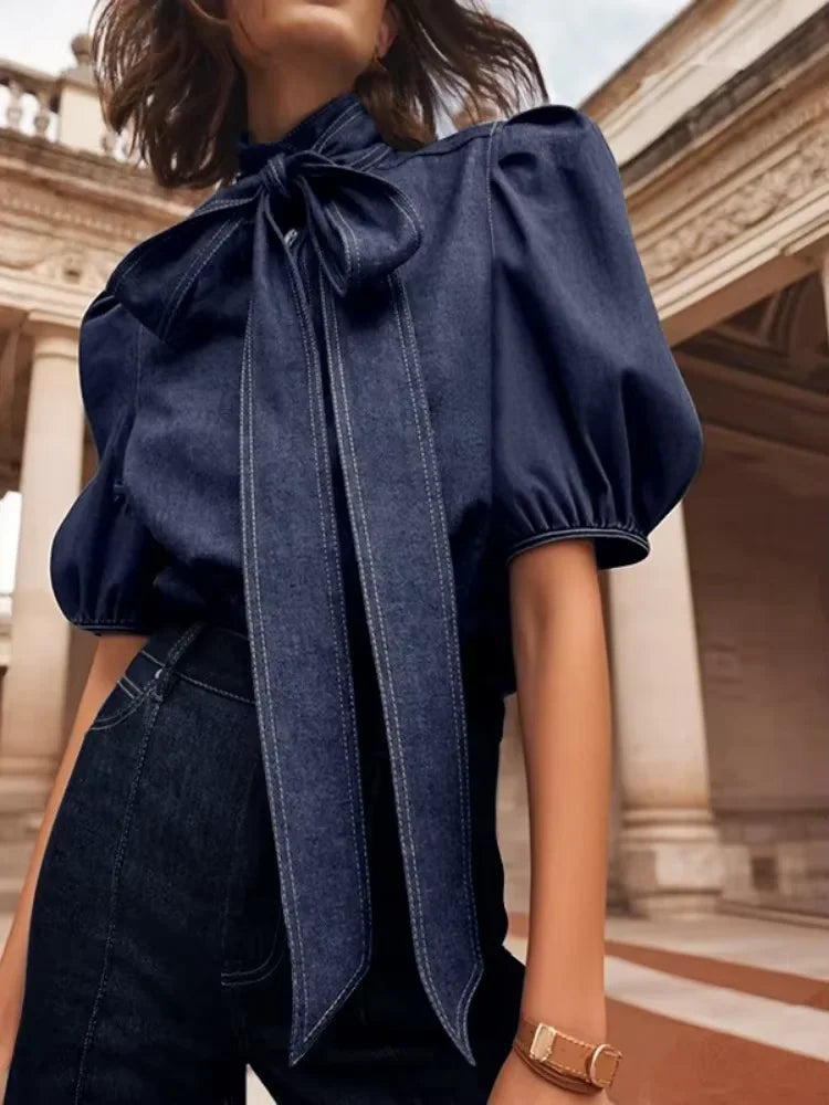 Puff Sleeve Denim Blouse