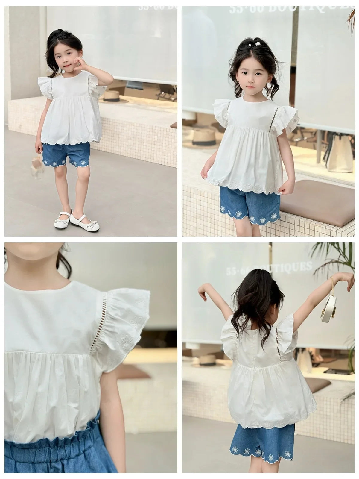 Kids French Style Floral Denim Dress – Summer Cotton Outfit