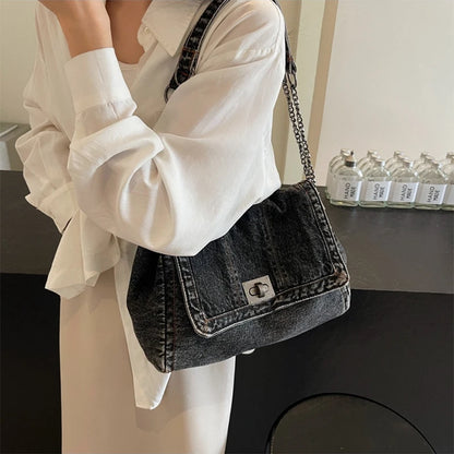 Denim Chain Crossbody Bag – Trendy All-Match Shoulder Tote for Women