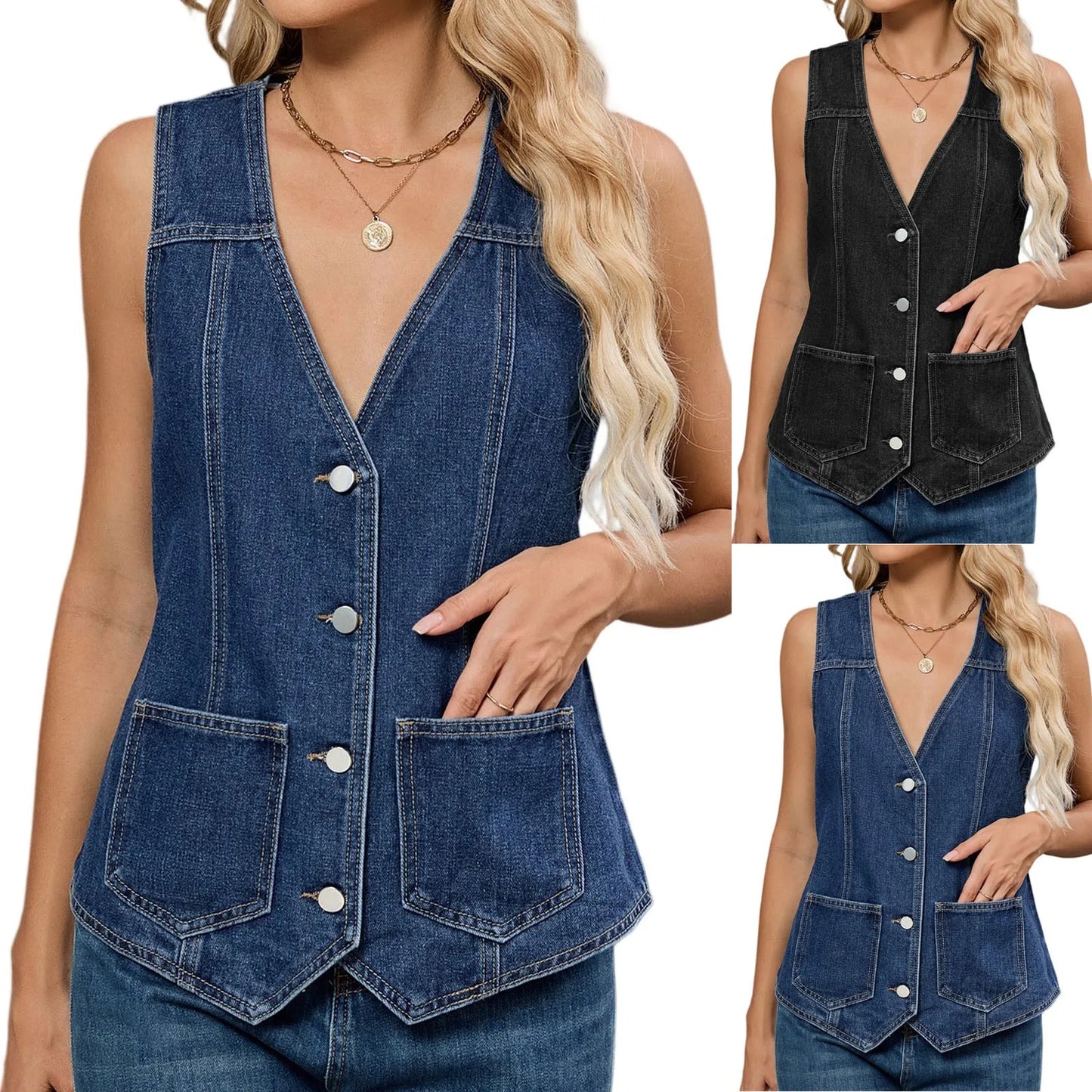 Women’s Denim Vest – Slim-Fit Cropped Sleeveless Top
