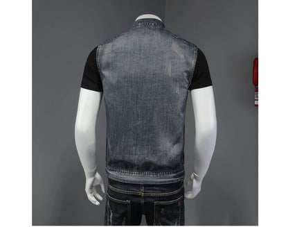 Men’s Denim Vest – Vintage Ripped Punk Jean Waistcoat