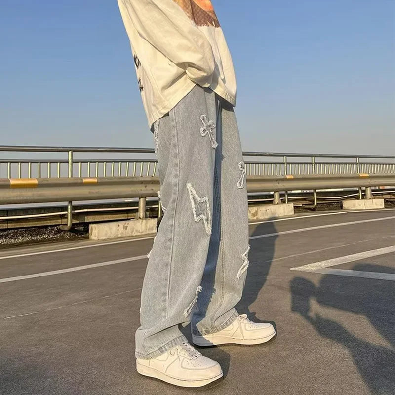 Men’s Loose Straight Leg Denim Jeans – Casual Y2K Streetwear