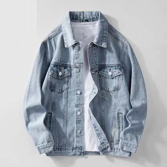 Men’s Distressed Denim Jacket – Single-Breasted Casual Coat