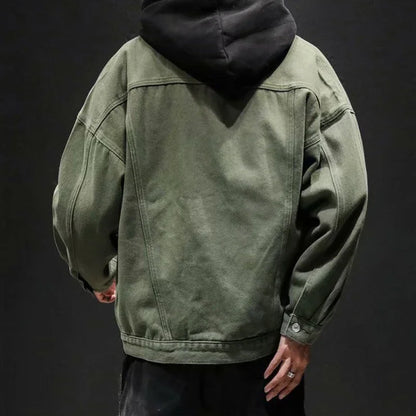 Men’s Black Denim Jacket – Cargo Style, Loose Fit Y2K Outerwear