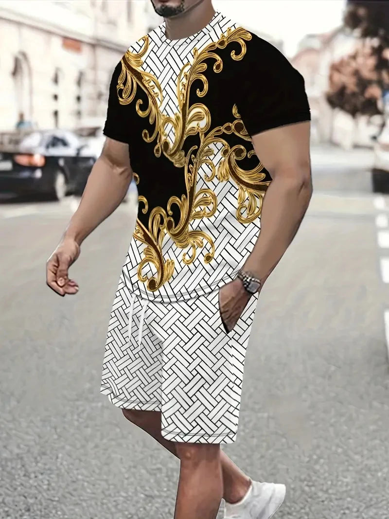Denim Graphic T-Shirt & Shorts Set