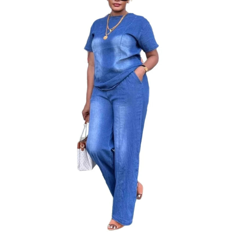 Women’s Denim Top & Wide Leg Pants Set
