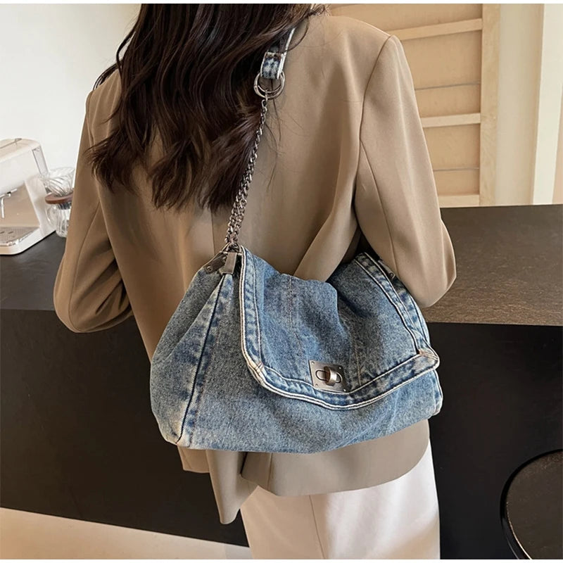 Denim Chain Crossbody Bag – Trendy All-Match Shoulder Tote for Women
