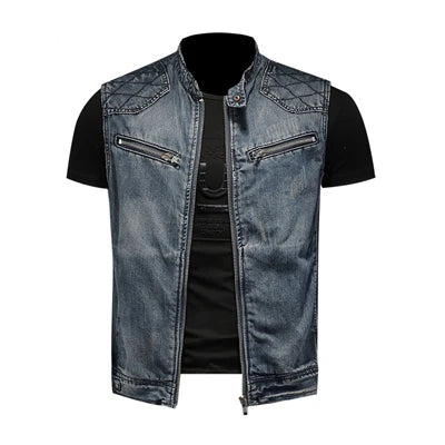 Men’s Denim Vest – Vintage Ripped Punk Jean Waistcoat